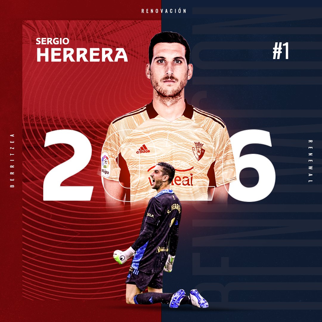Osasuna's tweet photo. COMUNICADO OFICIAL | #Osasuna renueva a Sergio Herrera hasta el 2026.

#SergioHerrera2026

▶️ https://t.co/7nyihowBSA https://t.co/EI6BGYmMEd