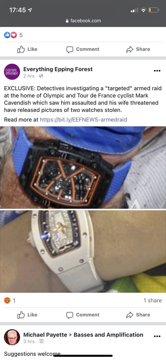 <a href="/MarkCavendish/">Mark Cavendish</a> How awful for you. I saw the photos of the watch on the Epping Facebook group.