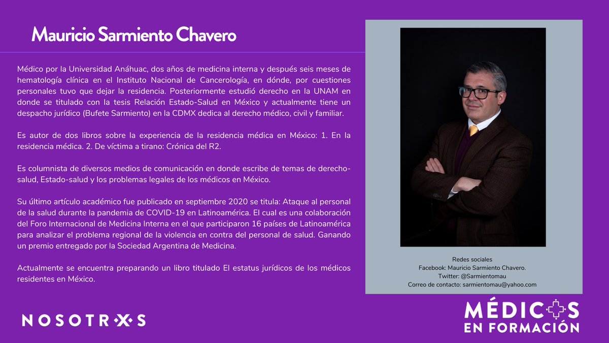 NosotrxsMX's tweet photo. ¡Te invitamos a la presentación de este libro sobre experiencias de residentes médicos en México! 

Participan @Sarmientomau y Roberto Castro con la moderación de @castanedaprado. 

📅 HOY
⏰5 PM (tiempo centro) 
📌#FBLive en /MedicosEnFormacion https://t.co/FX8LkjDacs