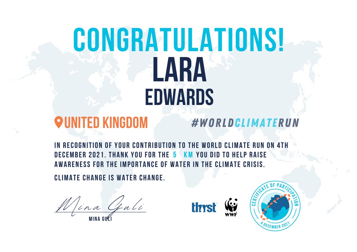 larasandaniele's tweet photo. #Congratulations #worldclimaterun #5kmrun #reasons2run @Thirst4Water ๐ ๐ฅ https://t.co/6vorvqu6E7