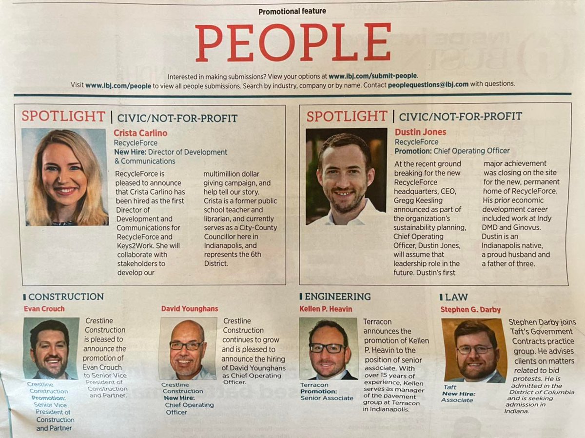 RecycleForce's tweet photo. RecycleForce in the news! This week’s @IBJnews featured our new Director of Development &amp; Communications, Crista Carlino, and #RecycleForce COO Dustin Jones. https://t.co/qbEuJO7s4T