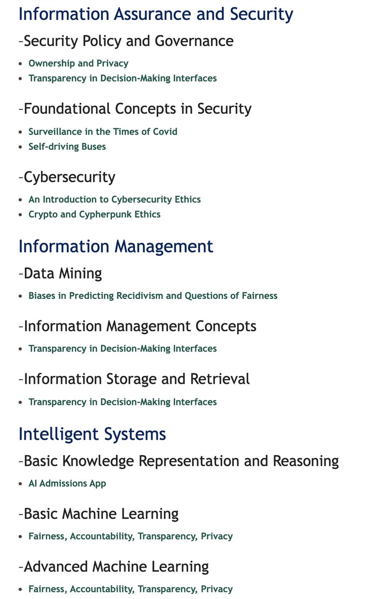 EvanMPeck's tweet image. 📢 A new resource for those integrating ethics/responsibility into existing CS curriculum 📢

Together with colleagues in CS/sociology/philosophy, we collected #ethicalCS modules, grouped them by topic/class, &amp;amp; wrote guides to support instructors interested in adopting them
