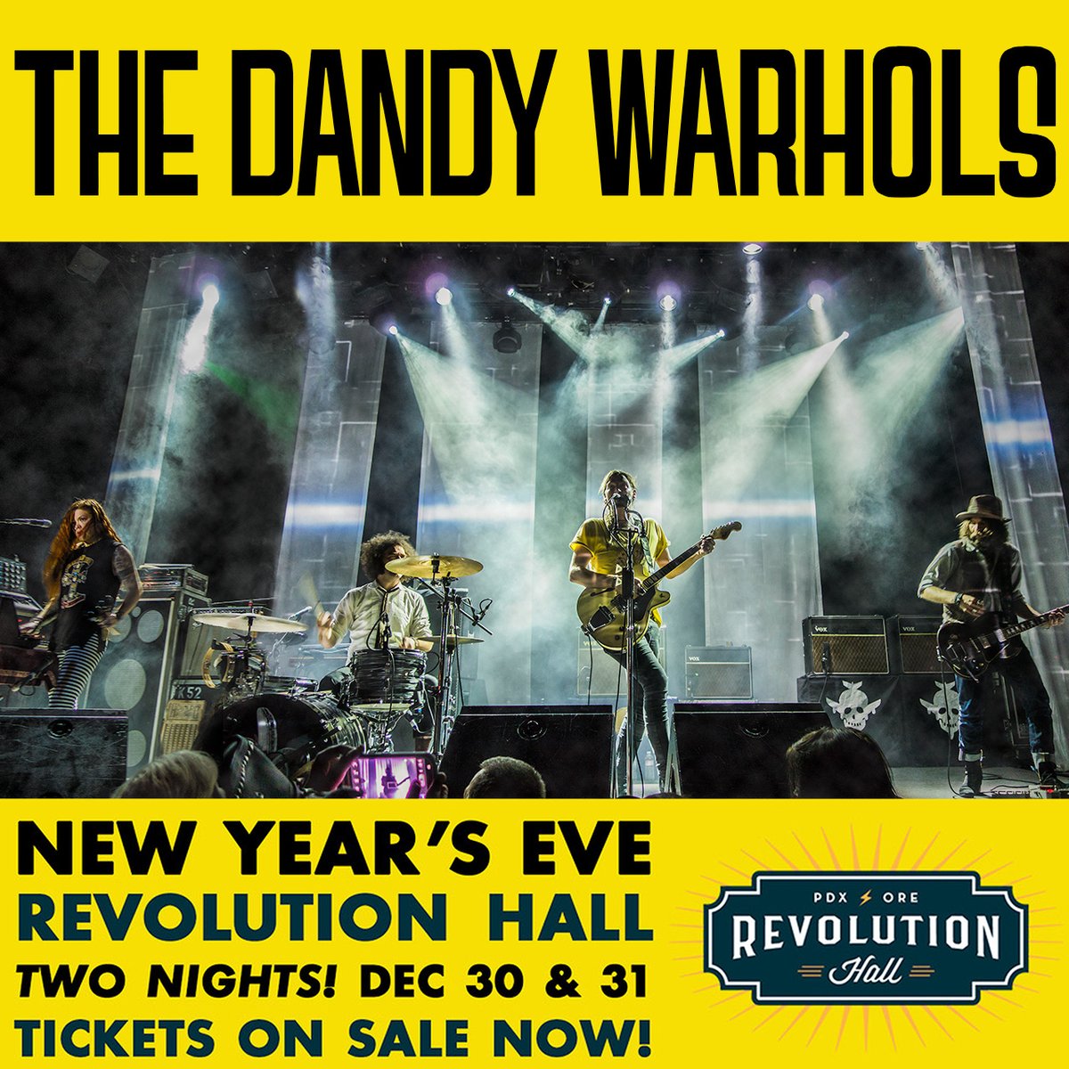 🎉 The Dandy Warhols LIVE in Portland this NEW YEARS! Two big shows at @RevHallPDX.

12/30 w/@TheUpsidedown - bit.ly/TDW123021
12/31 w/@FederalePDX - bit.ly/TDW123121