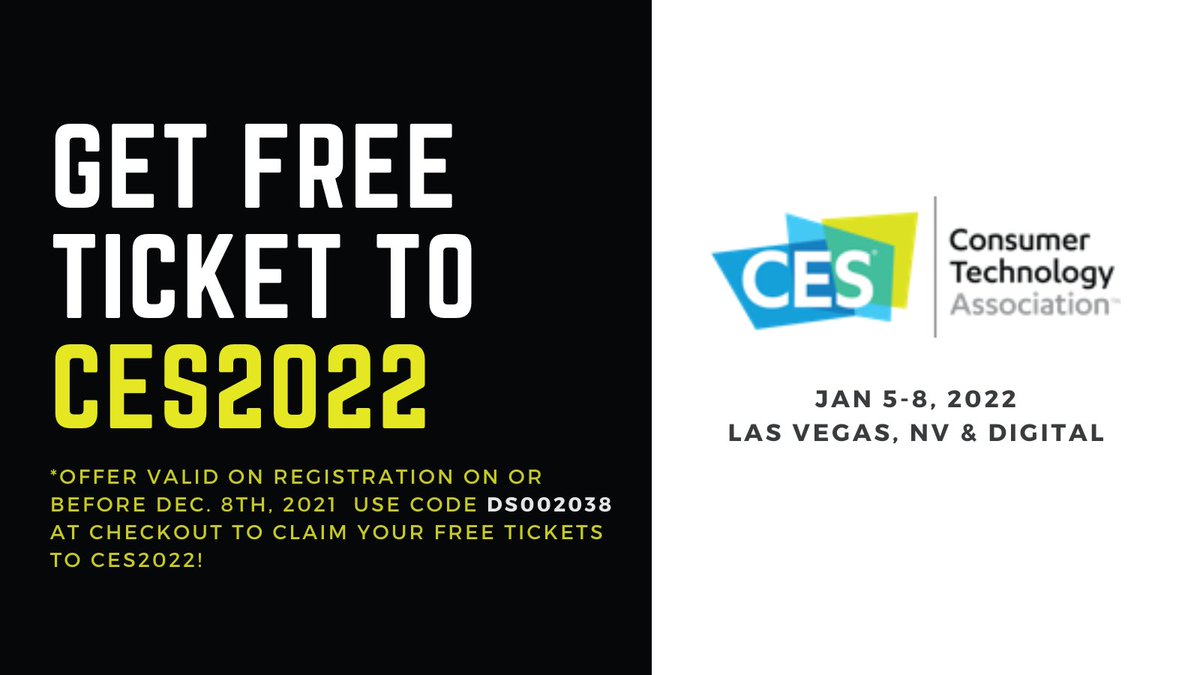 dTOOR_Inc's tweet photo. CES2022 is January 5-8 in Las Vegas.
You can get in for free if you register at https://t.co/F3S9nhewtW before December 8th and use our booth’s code of DS002038.
Look forward to seeing you at CES2022!
#CES2022
#technology #industry #conference #event #benonrectangular https://t.co/u5FoiroFci