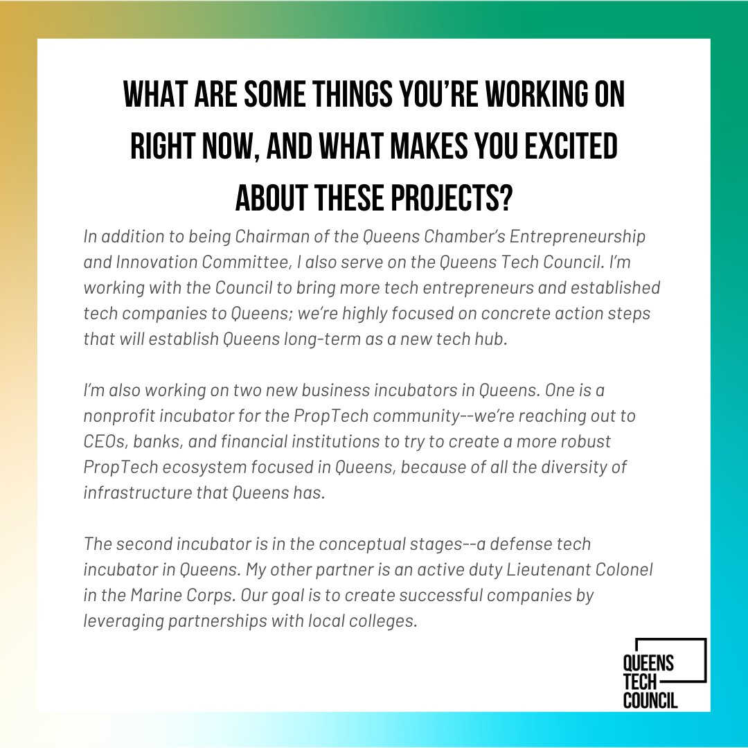 QueensChamber's tweet image. This week’s #QueensTechCorner features Bill Staniford, Chairman of the Queens Chamber’s Entrepreneurship and Innovation Committee. We spoke with Bill about his innovative work in the PropTech industry, as well as what makes him excited to be working in the Queens tech space.