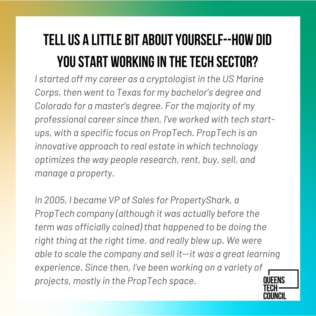 QueensChamber's tweet image. This week’s #QueensTechCorner features Bill Staniford, Chairman of the Queens Chamber’s Entrepreneurship and Innovation Committee. We spoke with Bill about his innovative work in the PropTech industry, as well as what makes him excited to be working in the Queens tech space.