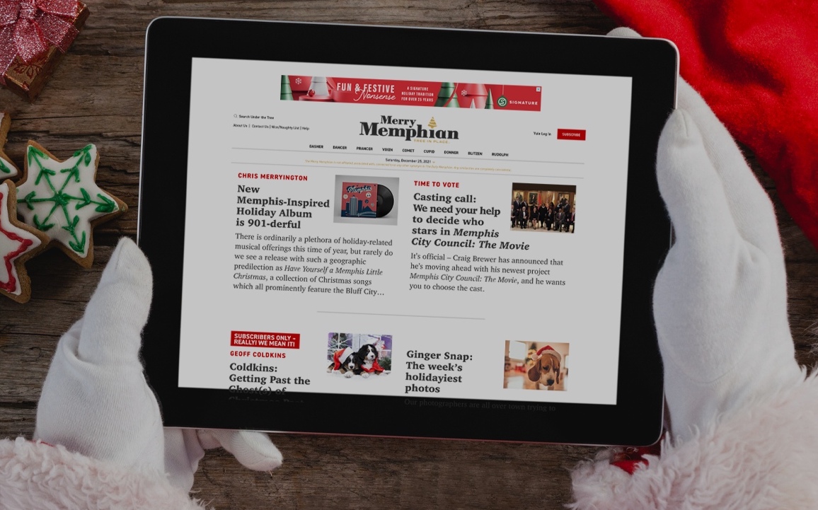 SignatureAd's tweet photo. XMAS, XMAS – READ ALL ABOUT IT! Local ad agency creates holiday parody newspaper that may get it put on the @DailyMemphian naughty list. https://t.co/0hG2pTAezR #merrymemphian @GaryParrishCBS @MemphoNewsLady @valonfox @favoredjthomas https://t.co/FXMhnrT4tX