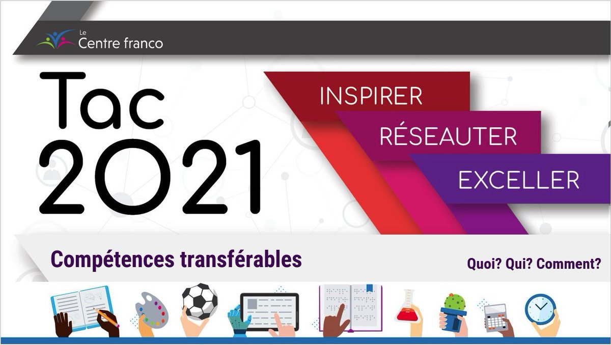 Merci à <a href="/CrystalDupuis33/">Crystal Dupuis</a> du <a href="/CSCNouvelOn/">CSC Nouvelon</a> et <a href="/lvilleneuve10/">Lysa Villeneuve</a> du @CSCFrancoNord d'offrir un atelier intitulé "Compétences transférables Qui? Quoi? Comment ?" L'atelier débute dans 10 minutes <a href="/CFORP_TacTIC/">CFORPTacTIC</a> lecentrefranco.ca/tactic/tac2021/ #TAC2021