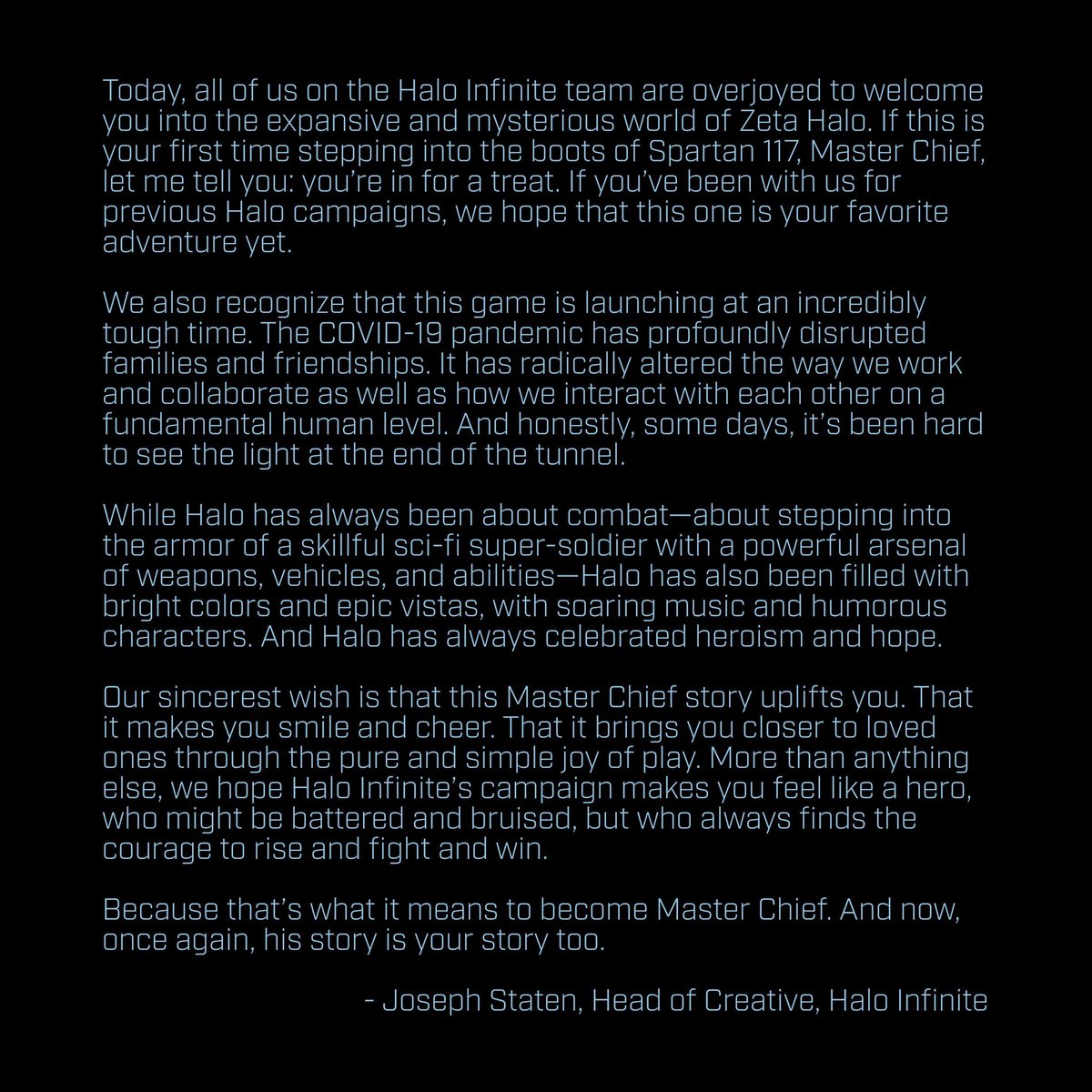 Happy launch day, everyone. #Hope #Courage #HaloInfinite