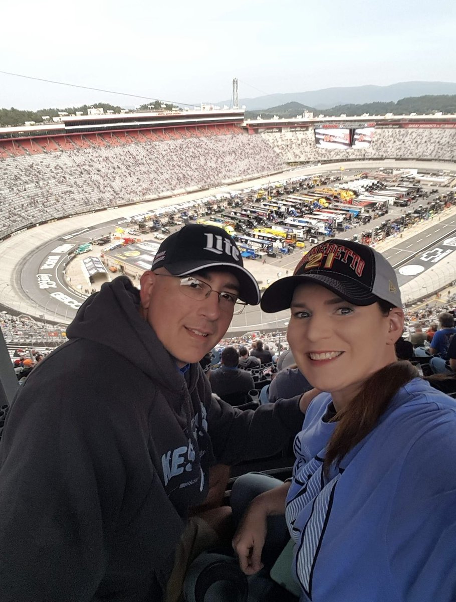 @interstatebatts @KyleBusch My husband and I at one of our favorite races! The Bristol Night Race!! #12DaysofGiveaways #TeamInterstate