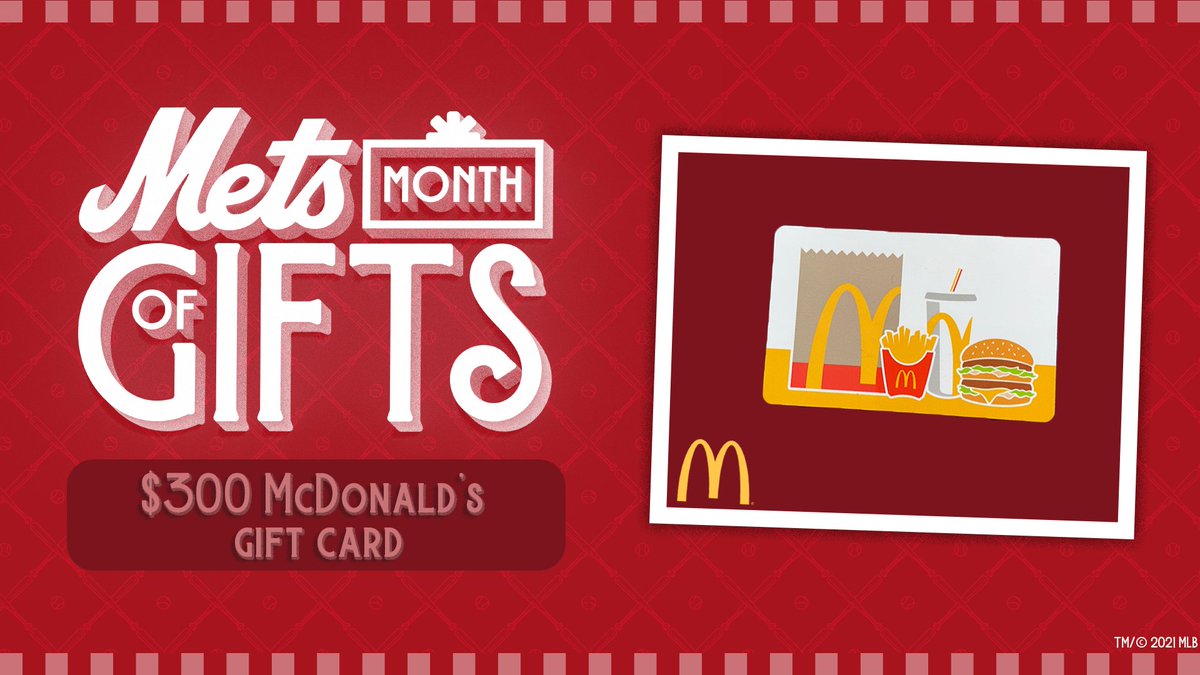 🍔🍟 RT TO WIN 🍔🍟 Retweet this for a chance to win a $300 gift card to @McDonalds. #MetsMonthOfGifts