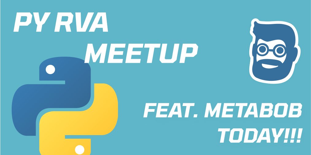 Metabob_App's tweet photo. Head over to the PyRVA meetup today at 3:30pm!
https://t.co/Xy3u5cxlwZ https://t.co/miTSg996Ya