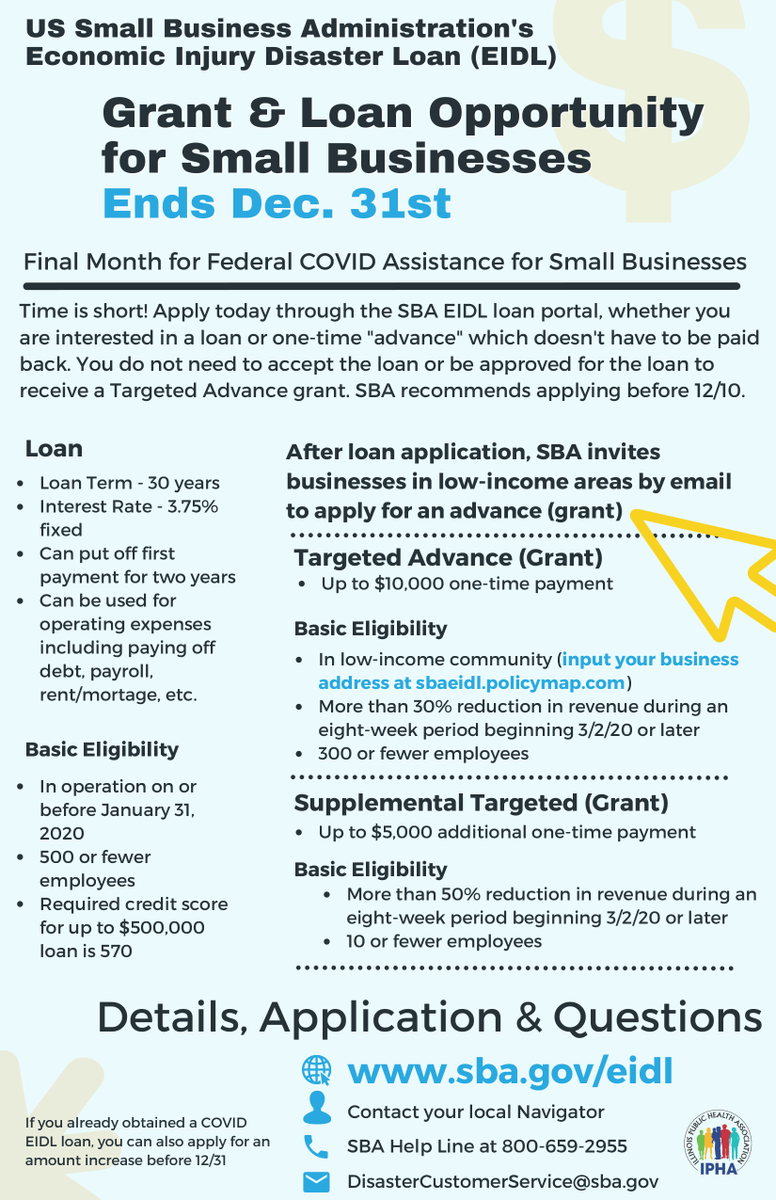 JREDC_IL's tweet photo. TIME IS SHORT! This is the final month to apply for SBA's EIDL grant and loan programs. The low-interest loans and grants offer assistance to small businesses that suffered from COVID.

Find out more: https://t.co/LYoZ5J20t9 or via DM #JacksonvilleIL #smallbusinessrelief @sbagov https://t.co/eKfq9X0MOZ
