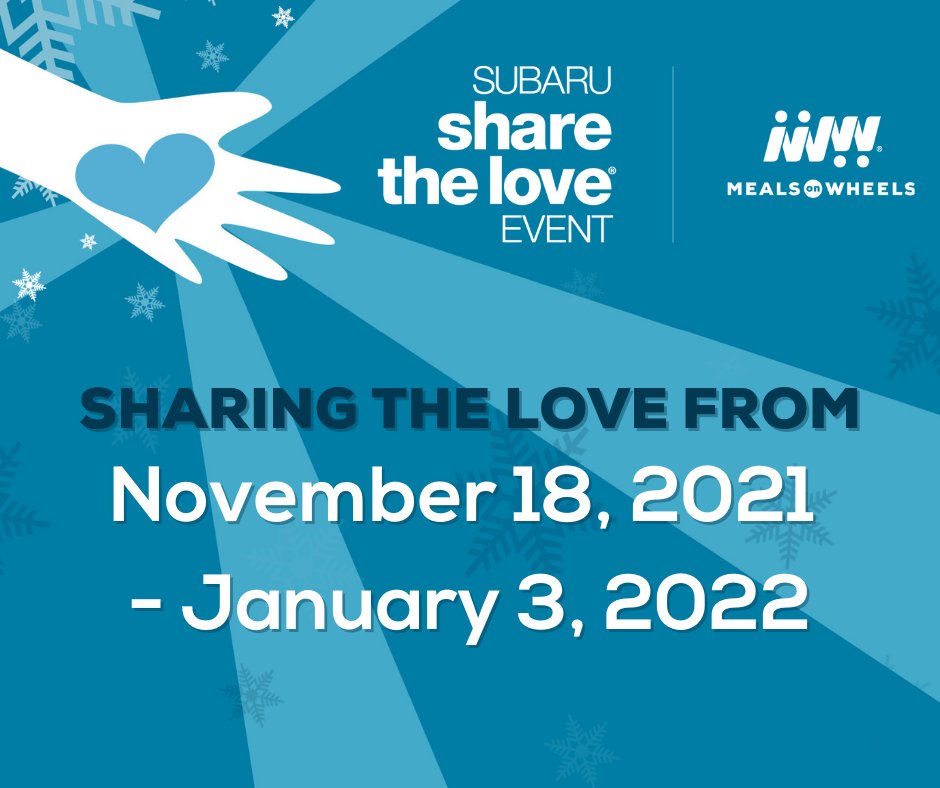 ccstcloud's tweet photo. You can help seniors right here in Central Minnesota during the 2021 Subaru #ShareTheLove Event! When you purchase or lease a new Subaru by Jan 3, you can select #MealsOnWheels to receive $250, bringing more meals and friendly visits to seniors in need. https://t.co/LmzE1dldd0 https://t.co/eE4zgNNmcT