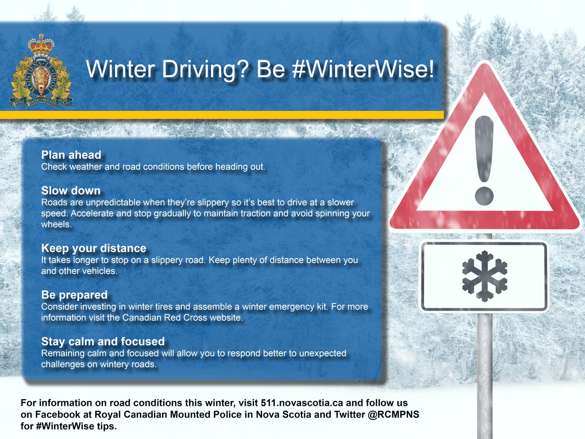 RCMP reminds motorists to be #WinterWise this season. With winter making an early appearance this year, the #NovaScotia RCMP is reminding motorists to be safe and ready for the winter road conditions rcmp-grc.ca/101425