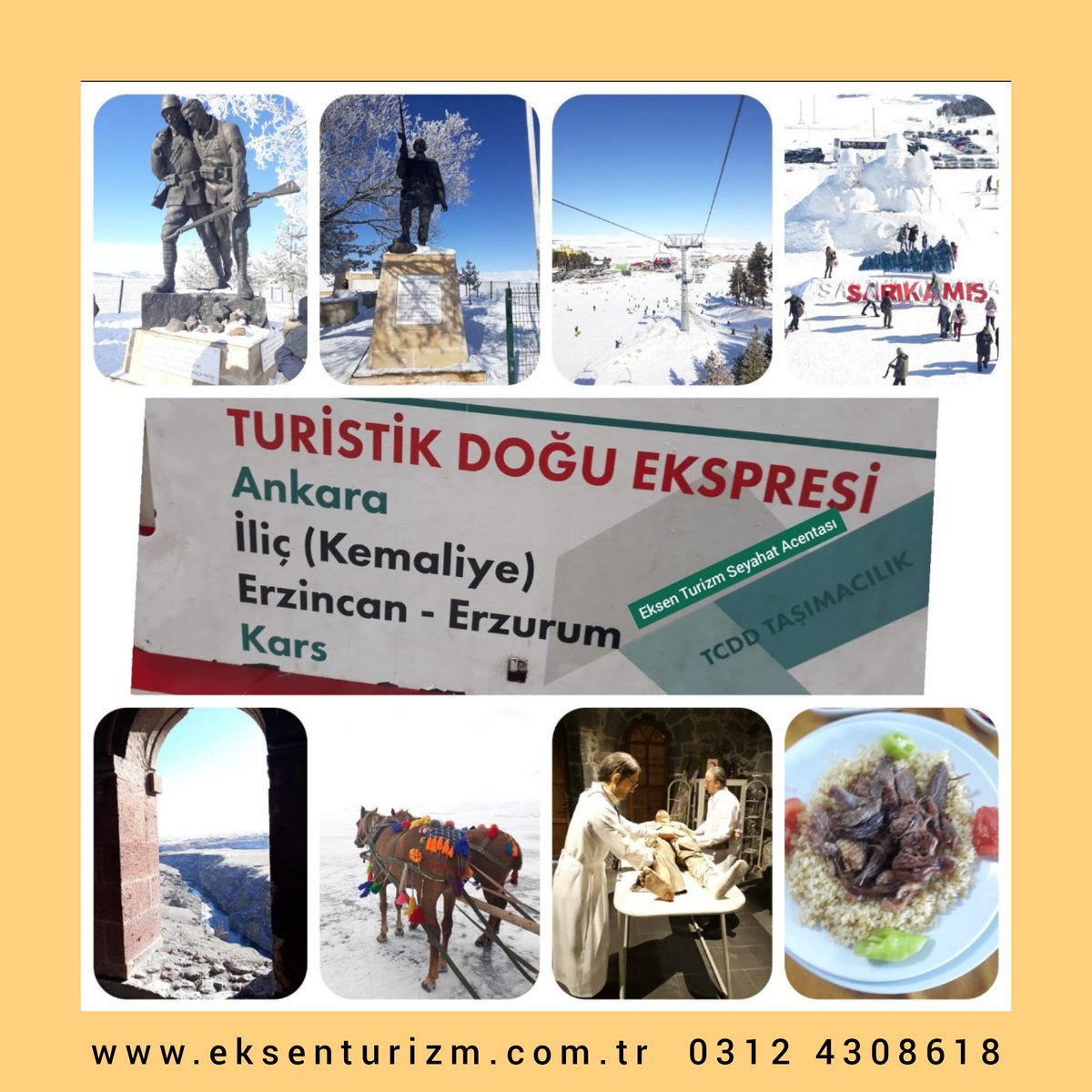 eksentur's tweet photo. Doğu Ekspresi ile Erzurum-Kars Turu

----------Sömestre Tatili---------------
✈  27 Ocak Uçak ile Gidiş 
🚉 30 Ocak Tren ile Dönüş

Program detayı için 👉 https://t.co/d4HRDFF5UN

Bilgi ve rezervasyon için ;
☎️ 0312 4308618 
📱 0542 4308618

#doğuekspresi https://t.co/68IuwCTkeC