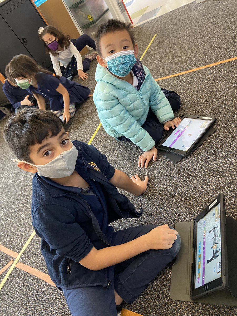 CompTeacherK_5's tweet photo. Explorations w/ @ScratchJr today was met w/ rave reviews by 1st graders! They ❤️: lots of characters, making characters move, adding pages &amp; backgrounds, changing numbers - EVERYTHING! @shady_side #SSAJuniorSchool #CSEverywhere @hourofcode #HourofCode2021 @CSEdWeek #csedweek2021 https://t.co/StdSL9C7Vm