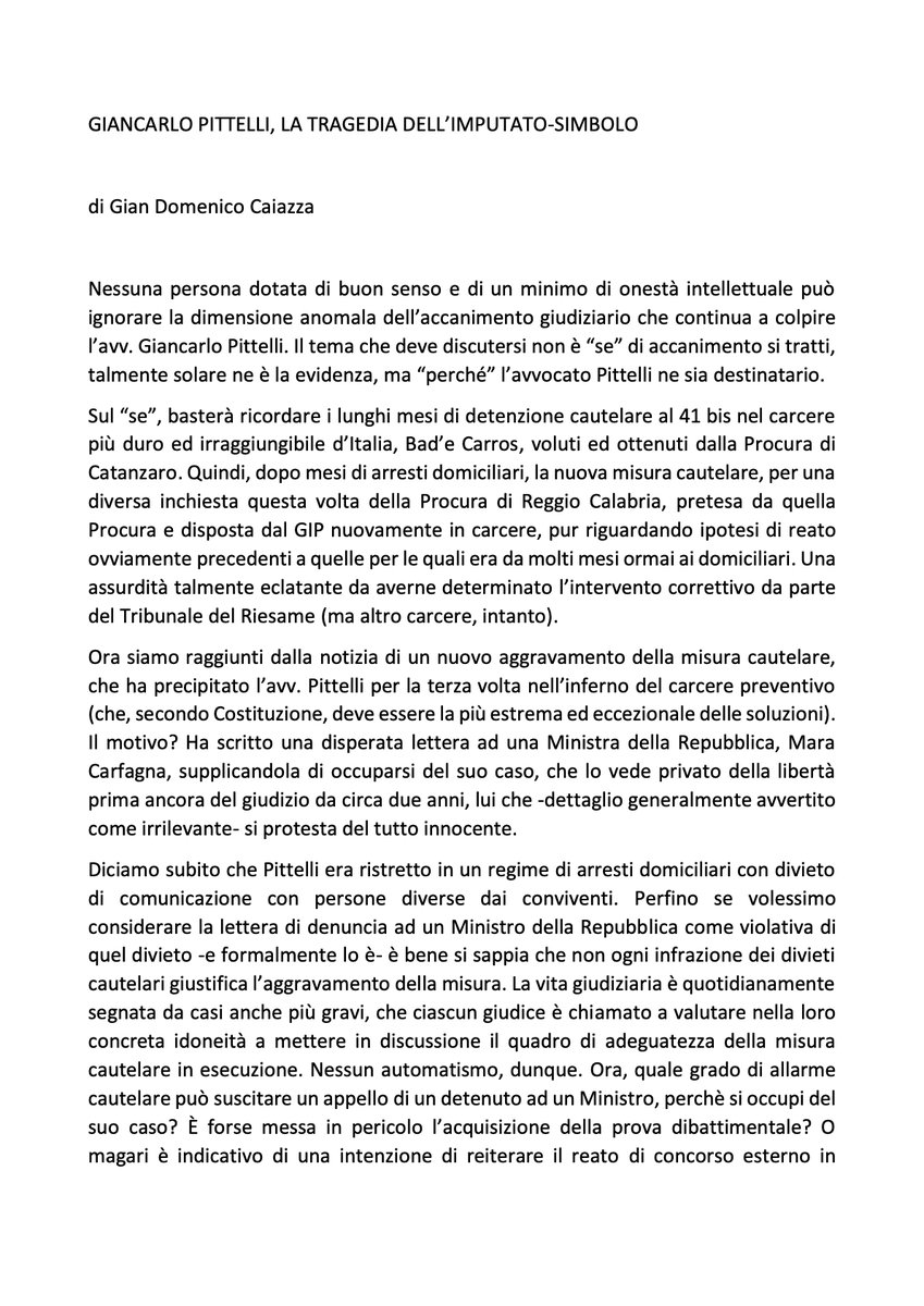 gdcaiazza's tweet photo. GIANCARLO PITTELLI, LA TRAGEDIA DELL’IMPUTATO-SIMBOLO
Nessuna persona dotata di buon senso e di un minimo di onestà intellettuale può ignorare la dimensione anomala dell’accanimento giudiziario che continua a colpire l’avv. Giancarlo Pittelli...
⬇️
https://t.co/xzCEmcA6bh https://t.co/w8Pk7KusTC