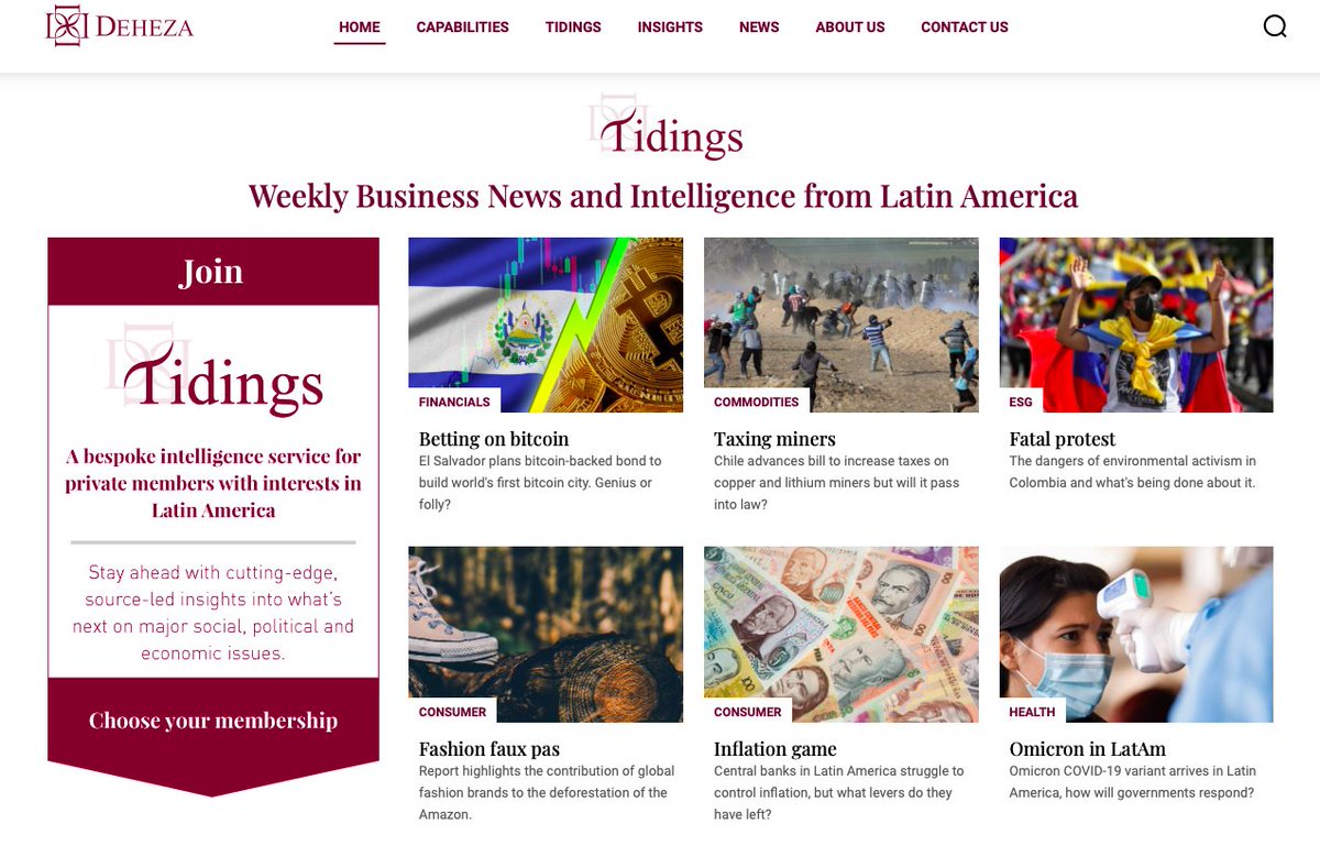 This week in #Tidings:
#𝐎𝐦𝐢𝐜𝐫𝐨𝐧 𝐢𝐧 𝐋𝐚𝐭𝐀𝐦,🇸🇻𝐁𝐞𝐭𝐭𝐢𝐧𝐠 𝐨𝐧 #𝐛𝐢𝐭𝐜𝐨𝐢𝐧,🇨🇱𝐓𝐚𝐱𝐢𝐧𝐠 #𝐦𝐢𝐧𝐞𝐫𝐬, #𝐈𝐧𝐟𝐥𝐚𝐭𝐢𝐨𝐧 𝐠𝐚𝐦𝐞, #𝐅𝐚𝐬𝐡𝐢𝐨𝐧 𝐟𝐚𝐮𝐱 𝐩𝐚𝐬,🇨🇴𝐅𝐚𝐭𝐚𝐥 𝐩𝐫𝐨𝐭𝐞𝐬𝐭. Choose your subscription now! deheza.co.uk/our-membership/ <a href="/Deheza_Ltd/">Deheza</a>