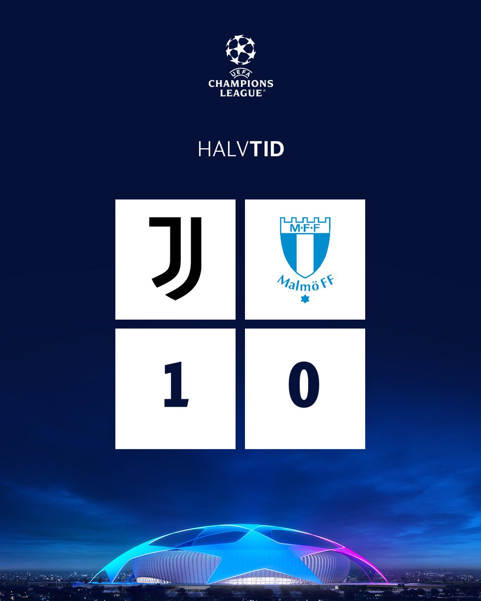 Malmo_FF's tweet photo. Halvtid i Turin. Juventus leder med 1–0 efter att att ha nickat in matchens enda mål så här långt. 45 minuter kvar av säsongen. 

#UCL | #JUVMFF | 1–0 https://t.co/XAkEnZXYWz