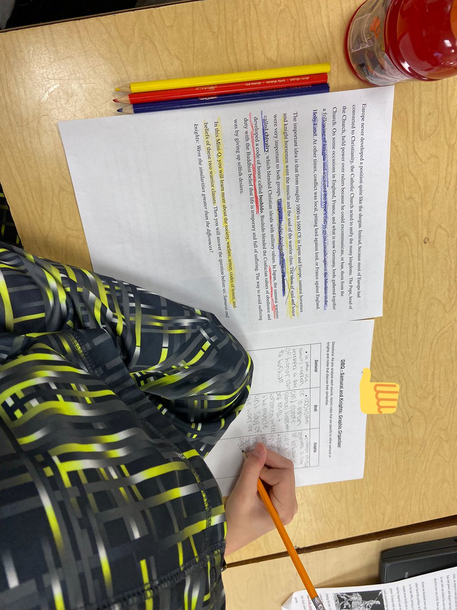 Were the similarities greater than the differences? Students showing off FNT skills as they explored multiple documents in 7th grade World History for Samurai and Knights!