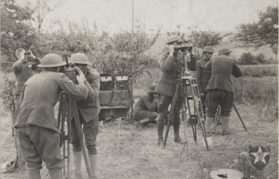 USArmyFortSill's tweet photo. Soldiers from B Battery, 1st Anti Aircraft, 2nd Infantry Division using different instruments to try to locate enemy planes in Montreuil, France, June 1918.

#ADAHistory #FiresHistory #ArmyHistory #FiresStrong #ADA #First2Fire #ArmyStrong https://t.co/b9eZ2VXHht