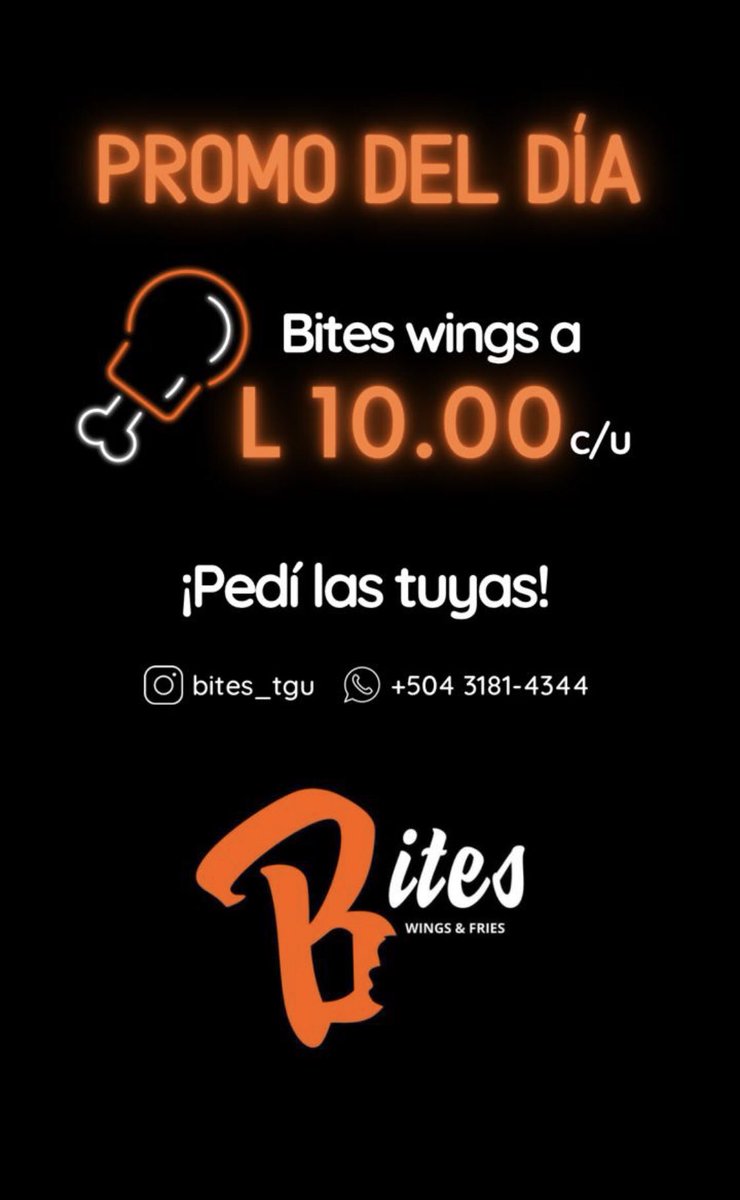 JoseCarlosOch17's tweet photo. Hoy Bites Wings a 10lps 🚨🚨🚨
Compra mínima 12 alitas !!
Aprovechen Promo válida hasta las 8:00pm
Tenemos delivery a toda la ciudad 🛵
Pedidos al https://t.co/9x1xQxgYV4
#Biteswings #Promo #Miercolesdea10 https://t.co/yC3duNdNHI