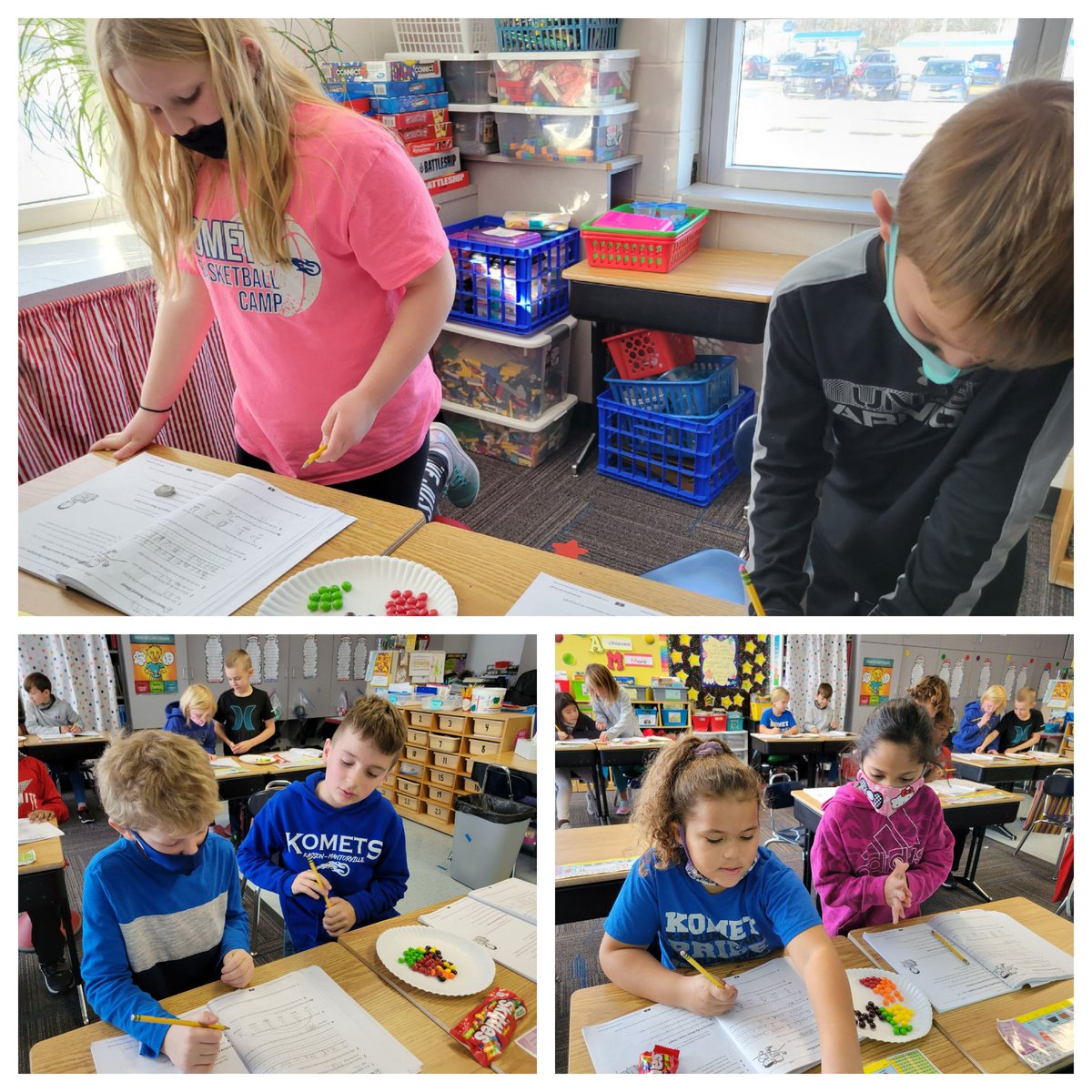 LauraPeckKM's tweet photo. These mathematicians did some data analysis with Skittles today. They were highly motivated and engaged! @KMElem #MathIsSweet #BridgesMath https://t.co/cYMxCqXwWQ