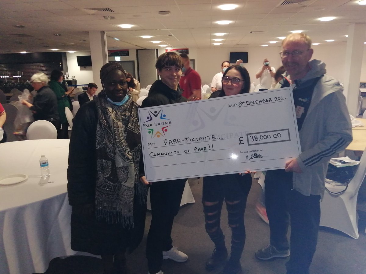 Parr Sports the Overall winner of PARR-TICIPATE funding awards tonight at Wicked Stadium. Also Wildcard, Parr Crafters, Think Fast Academy, Ever Evolving, Coming Together Hub and People Empowered. Thank you Merseyside Police, Torus and St. Helens Council  for over £38k funding