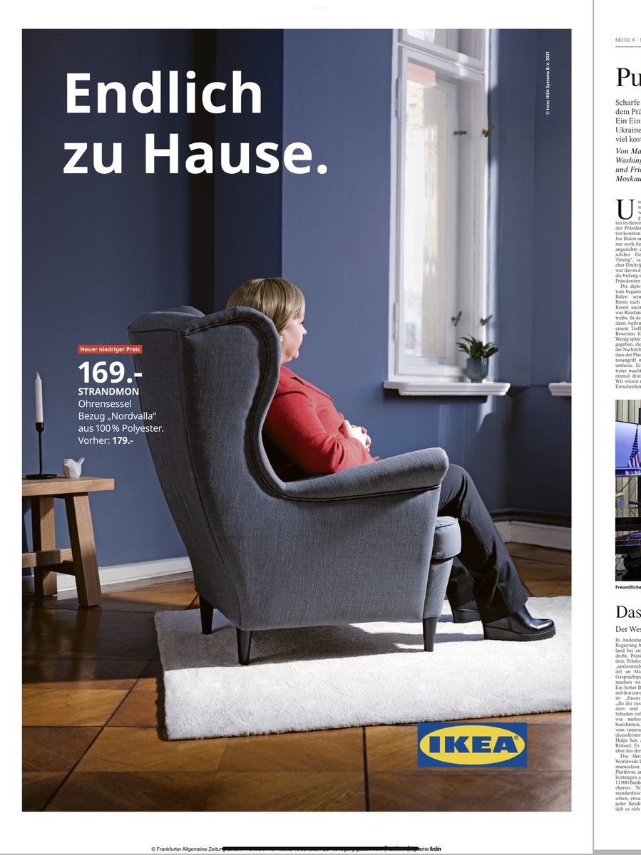 Ikea "Endlich zu Hause" - says goodbye to Angela Merkel in full page newspaper ad (Germany) adland.tv/adnews/ikea-en… #adland