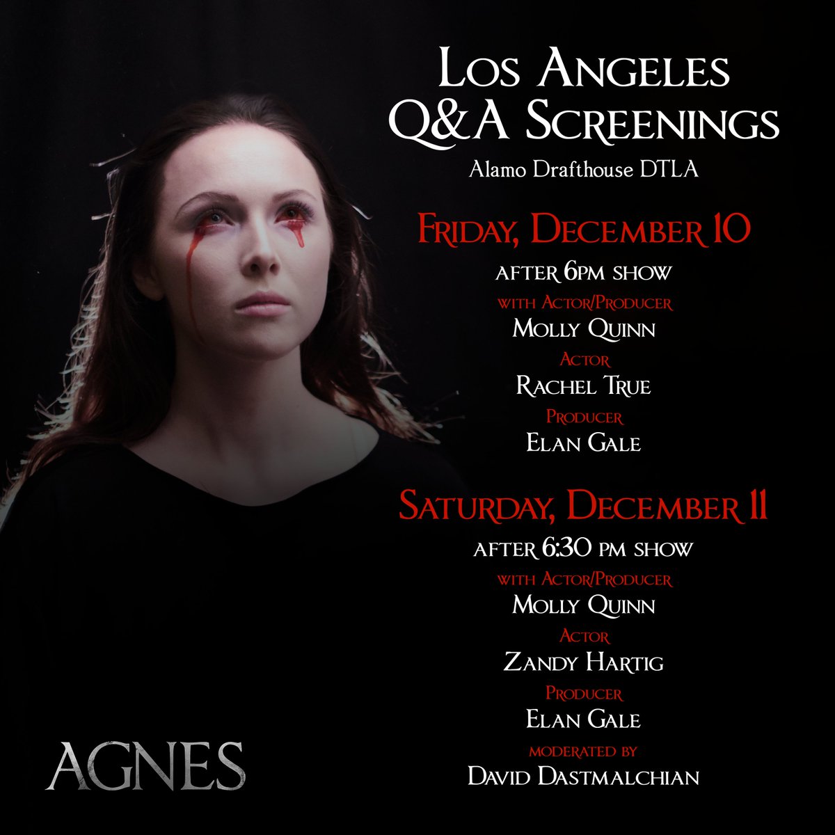 MagnetReleasing's tweet photo. New York and Los Angeles, say your prayers — we have special @agnesthemovie Q&amp;A screenings planned all weekend long. Join us at @AlamoNYC and @DrafthouseLA to hear from Mickey Reece, @MollyQuinn93, @RachelTrue, @theyearofelan, and more. Get tickets now at https://t.co/oPxOTPsDO5 https://t.co/trFD2Cfbyb