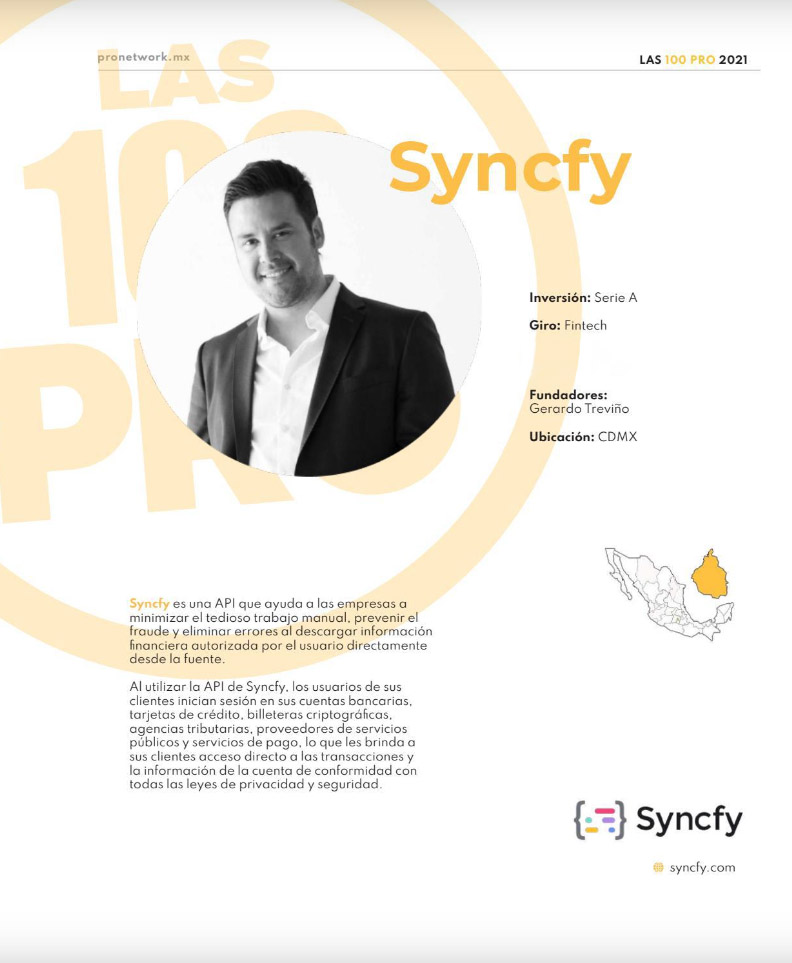 paybook's tweet photo. ✨ We are thrilled to announce that Paybook Syncfy has been recognized by @pronetworkmx as part of 100 PRO 2021, a list of promising startups in Mexico and LATAM. ✨ Thank you, PRO Network!

🔗https://t.co/k7UYizHEkf

#Startup #Fintech #API #BeAPRO https://t.co/ym4M2FjoA6