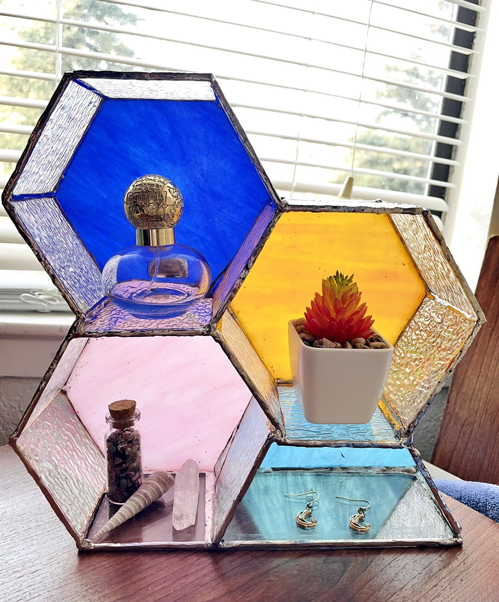 AmberLukinbeal's tweet image. Stained glass honeycomb shelf just added to the shop! 🐝