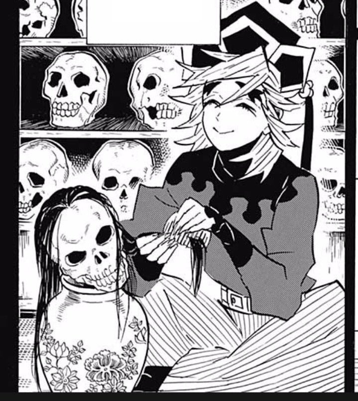 "Suspicious activities? There's nothing to be suspicious about here."

He said, clearly combing the hair of a human skull infront of her with a clear smile on his face.