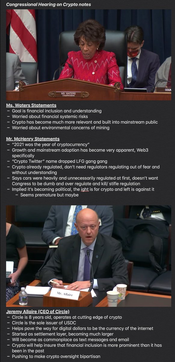 intern's tweet photo. Intern notes on todays Congressional Hearing on Crypto, mostly focused on:

- Stablecoins 💵
- Web3 adoption 🌐
- US future positioning 🇺🇸

And way too much more

@SBF_FTX <> @jerallaire <> @BrianBrooksUS <> @DenelleDixon <> Alesia Haas <> Charles Cascarilla https://t.co/rQiCVGuEjP