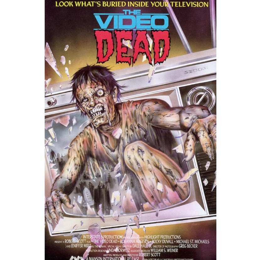 MaticSpace's tweet photo. The Video Dead (1987) 
Fun and original zombie movie from 80’s. Worth it for the washing machine scene alone . 
‘They call me the Garbageman. I dispose of human garbage’. 
#HorrorMovies #HorrorFamily #horrorposters #moviequotes #HorrorCommunity https://t.co/EkzAckASSY
