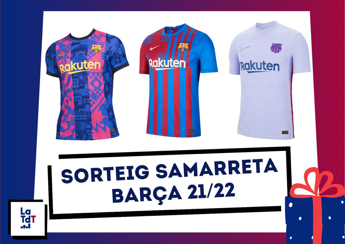 LaTdT's tweet image. 🔵🔴SORTEIG SAMARRETA BARÇA🔴🔵

Guanya la samarreta oficial del Barça 2021/22!

Tria model, talla, nom i dorsal!

Fes RT d’aquest tweet + follow a @LaTdT 

Pots participar fins al diumenge 12 de desembre i després de l'Osasuna - Barça anunciarem el guanyador.