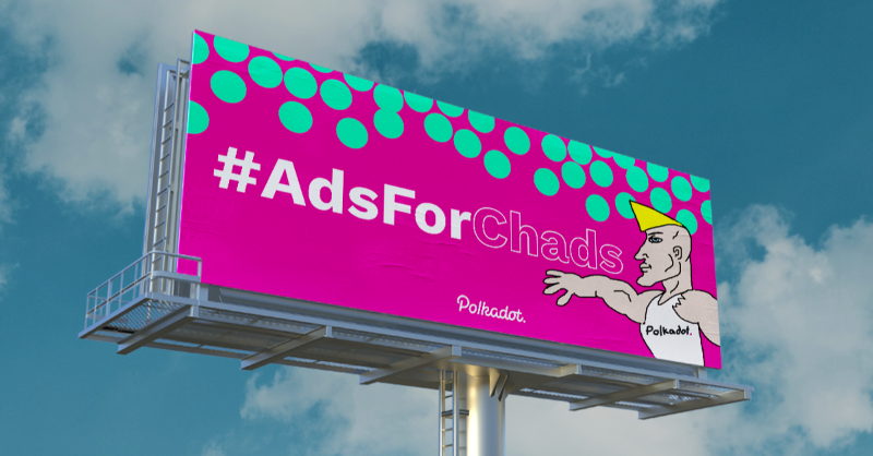 Polkadot's tweet photo. It's less than a week left to take part in the #AdsForChads parachain contest!

Design an ad for one of the parachain auction winners, and win unique Polkadot swag, as well as get a chance to be featured at the upcoming #PolkadotParachainParty. You have until December 16th 👇