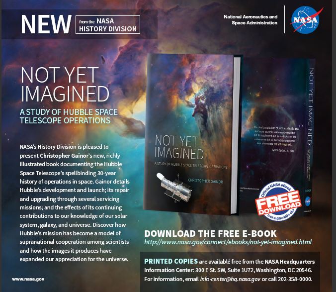 Feeling starry-eyed? We are! Check out our recently published book, 'Not Yet Imagined: A Study of Hubble Space Telescope Operations.' Written by @ChrisGainor, this book is an analytical, richly illustrated history of @NASAHubble. Free eBook: nasa.gov/connect/ebooks…