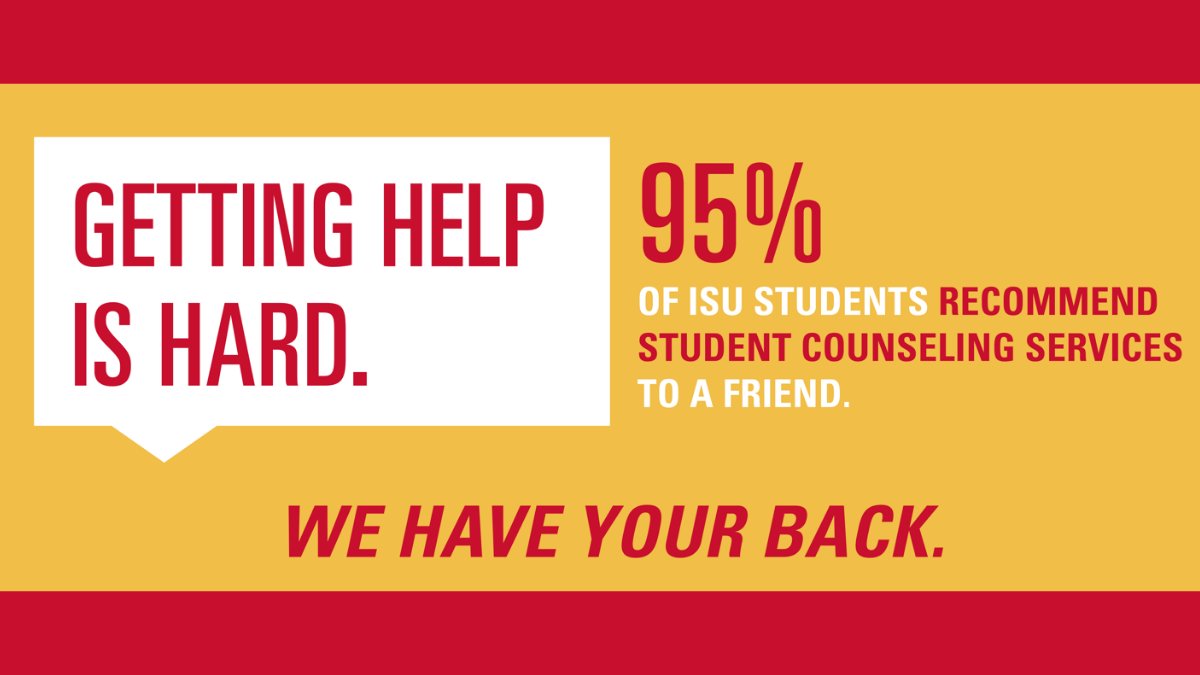 IAStateSA's tweet photo. 95% of students who have received care from @CycloneSCS recommend them to a friend. Get #CycloneSupport today at https://t.co/eIMCRT2uJg. https://t.co/YzgPJr3giM