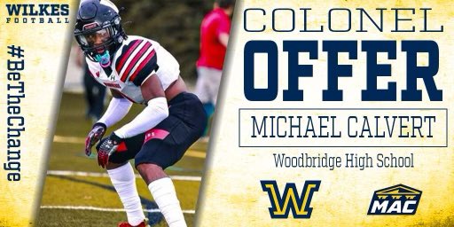 Mike_Calvert01's tweet photo. Blessed to receive my first offer to play college football at Wilkes university @WhsBarronsFB @WilkesFootball @CoachKDickerson https://t.co/S617yjbMeU