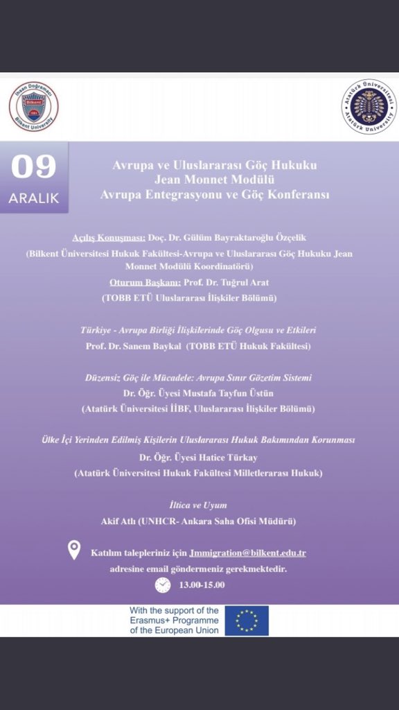 Yarın Avrupa  Entegrasyonu ve Göç Konferansı’yla Atatürk Üniversitesi’ne konuk oluyoruz. İlgilenenleri bekleriz 👇🏻