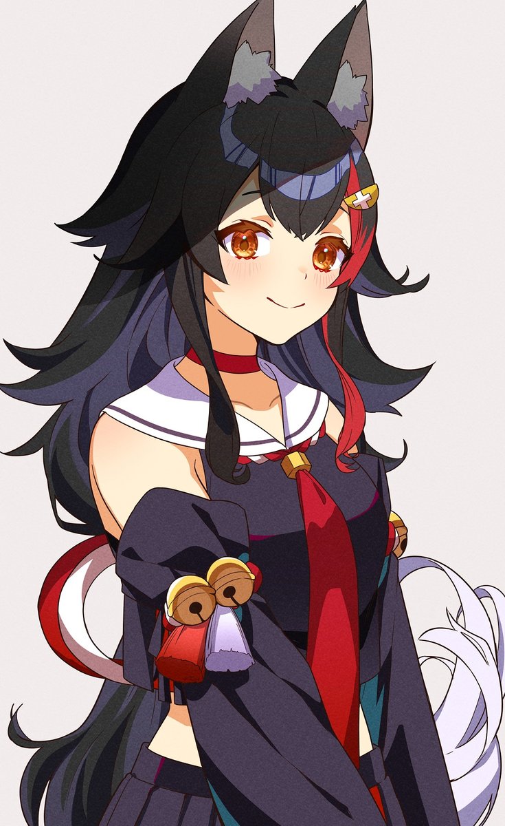 ookami mio 1girl solo animal ears black hair wolf ears long hair streaked hair  illustration images