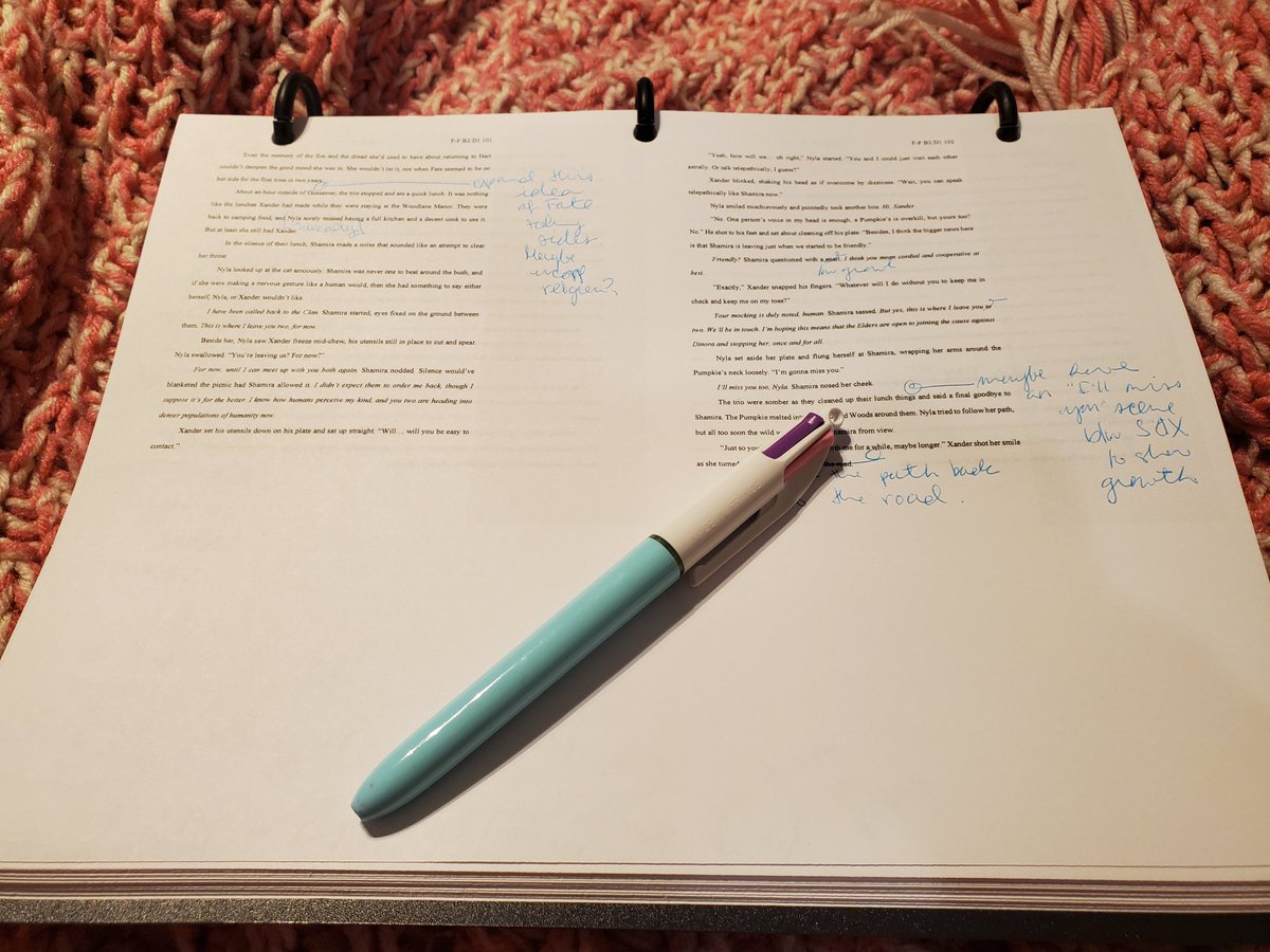 brswrites's tweet photo. #amediting means killing my editing pen and being forced to use a different color for #FireandFlight's sequel... at least I had 3 more colors to choose from๐คฃ #itscoldoutside #firstdrafts #WritingCommunity https://t.co/MwccBz7NOE