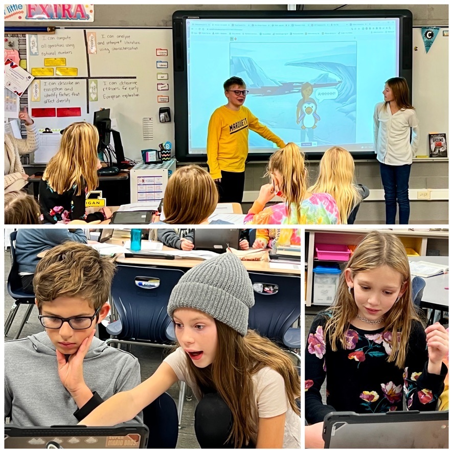 PCSCQuakers's tweet image. Fifth grade students at Central Elementary coding and presenting projects for #HourofCode2021