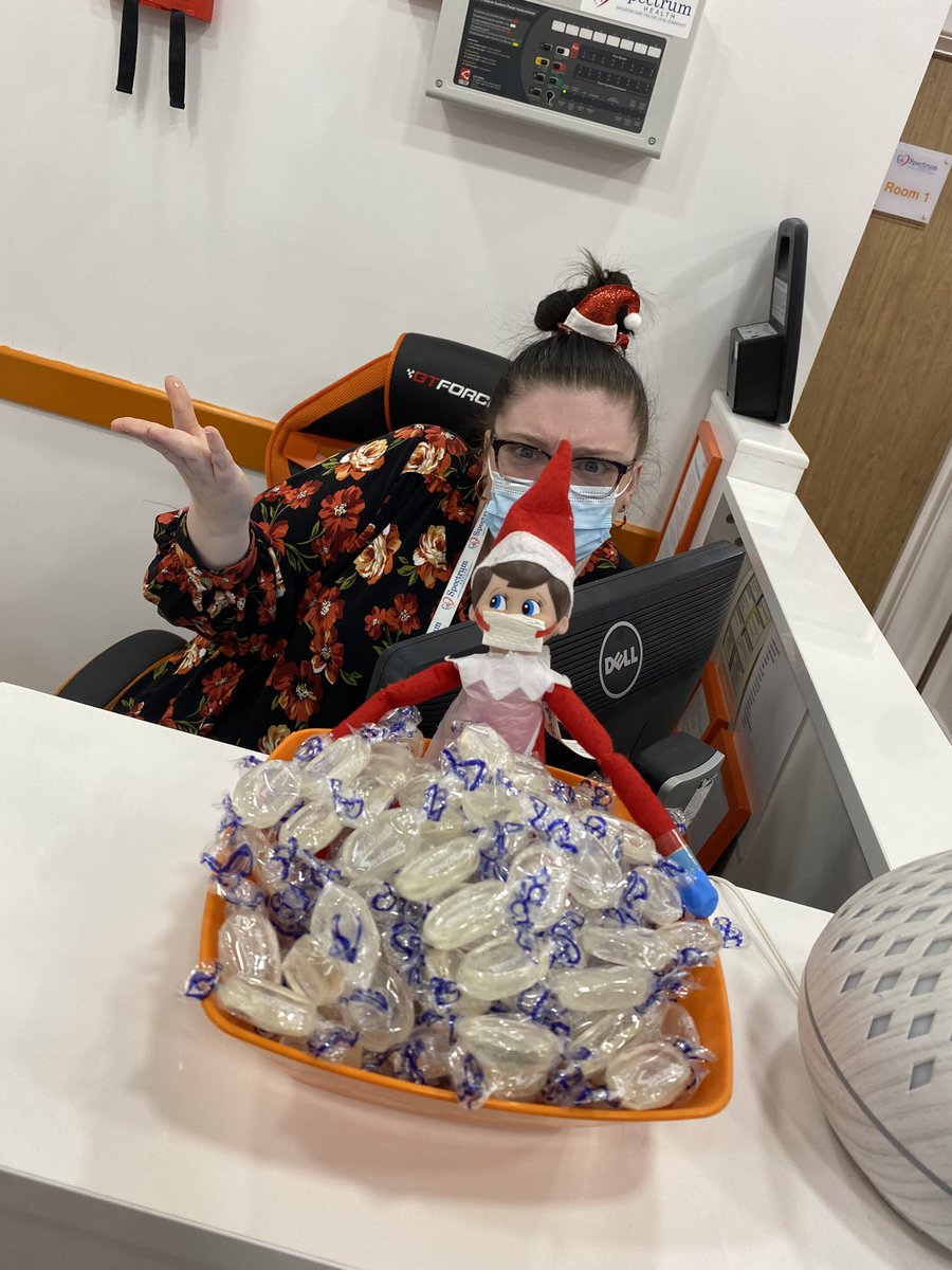 Upon arrival at the surgery, we offer all service users complimentary hot &amp; cold refreshments, biscuits and mints ☕️🍪 🍬 Although naughty elf Lammy has taken ‘help your’elf’ to a whole new level 🤨 #HelpYourself #SpectrumElfOadby #SpectrumHealthOadby #NaughtyElfOnTheShelf