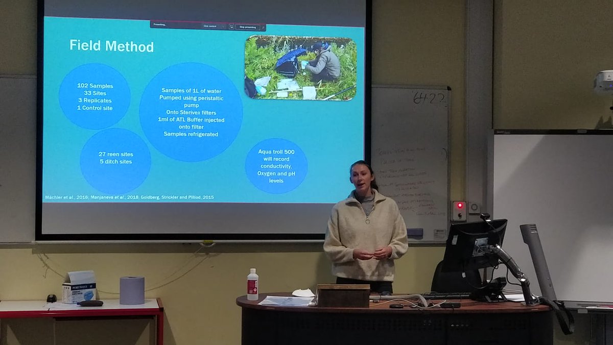 Sophiehwildlife's tweet photo. So good to have completed my first solo in person presentation on my research! Field sampling is complete so if you need me I'll be in the lab 🧬🧪 #eDNA @BangorSNS #MScRes https://t.co/ihiRyhsbyi