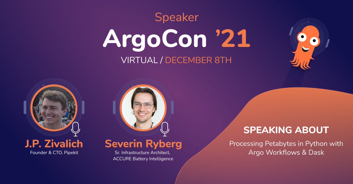 pipekitio's tweet photo. Get ready for the Argo Workflows &amp; Dask talk with our customer @AccureBattery and Pipekit's cofounder &amp; CTO, J.P. Zivalich at 1:25p PST! Tune in here: https://t.co/jQTfTAregh https://t.co/zLrBbqZbYE