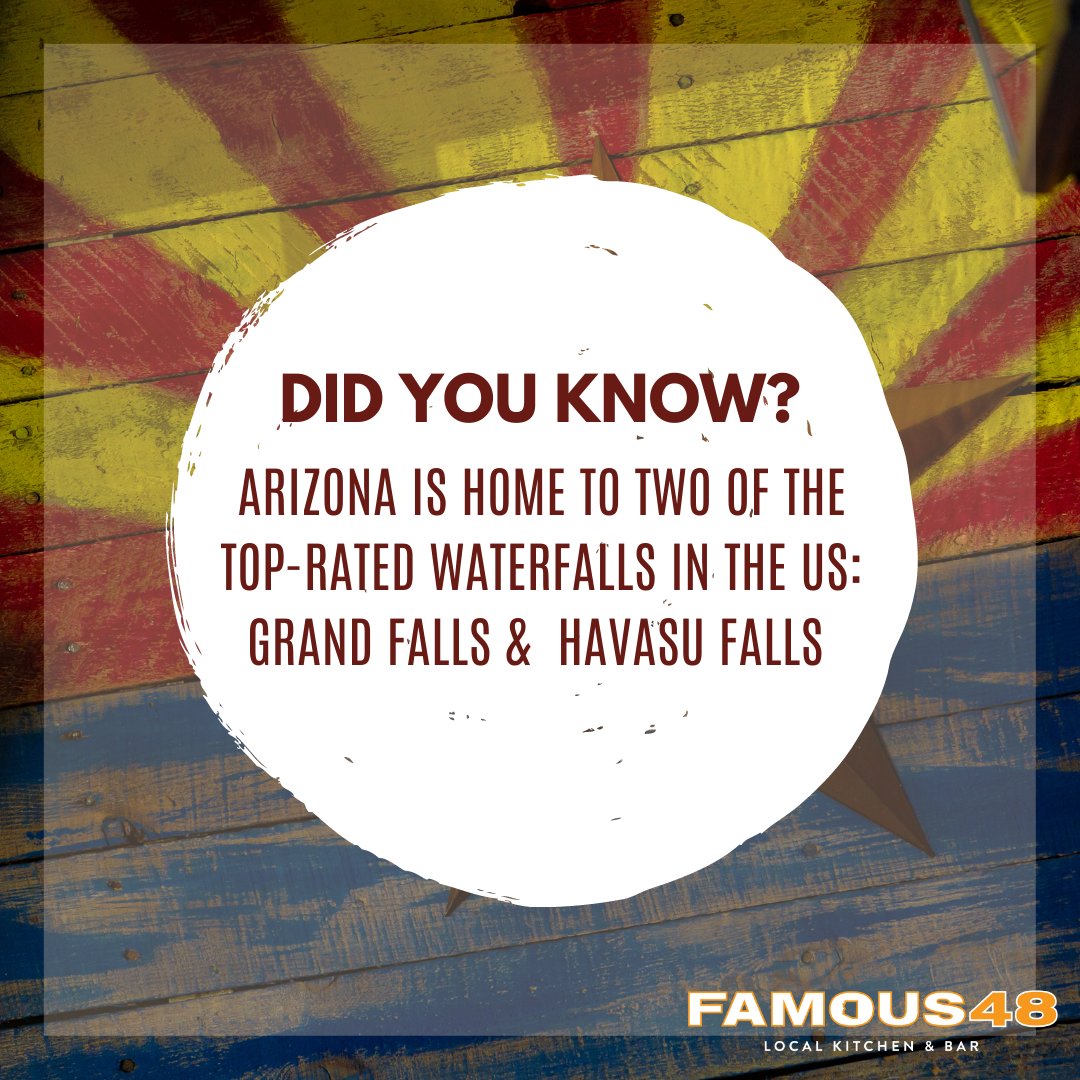 famous48az's tweet photo. These Arizona waterfalls attract hundreds of tourists a day for their beauty. Have you had the chance to visit them?

#Famous48 #FastFactsFamous48 #ArizonaRestaurant #ArizonaLiving #ArizonaFacts #HavasuFalls #GrandFalls https://t.co/wu72FBd07Y