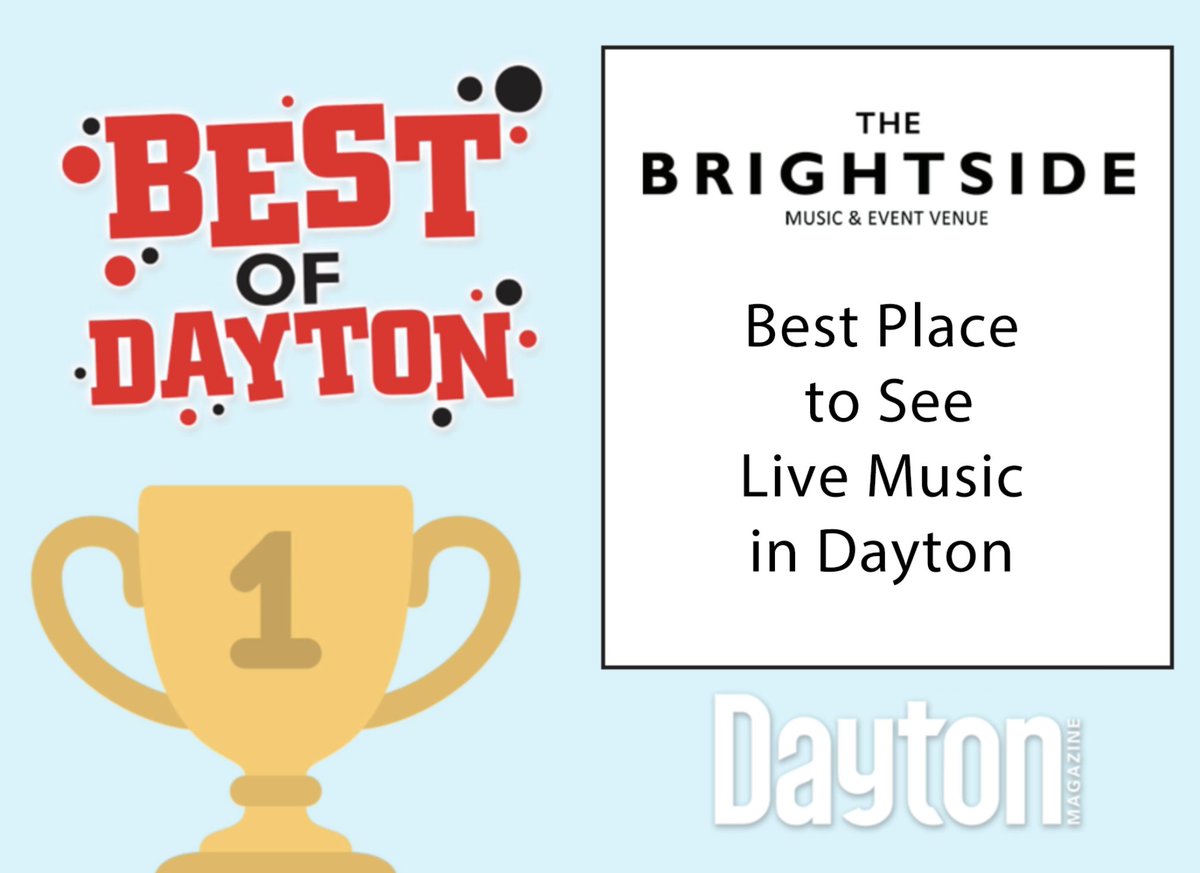 BrightsideDYT's tweet photo. Woohoo!  We just learned that we 🏆 WON 🏆 @DaytonMagazine's Best Place to See Live Music in Dayton! That means so much to us!  Thank you for all of your votes!  We greatly appreciate all of you! 🖤

#SHINEONDAYTON https://t.co/Sk6syO9Oc4